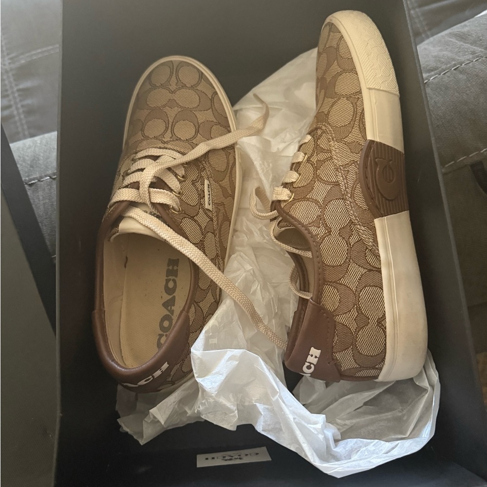OVO Brown and White Sneakers with Monogram Pattern